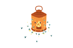 Rustic orange camping lantern with glowing flame and flying Product Image 1