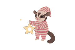 Sugar glider holding star lantern in striped pajamas bedtime Product Image 1
