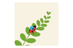 Ladybug carrying blue backpack walking on green leaf branch Product Image 1