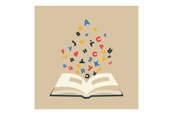 Open book with colorful flying letters educational concept v Product Image 1