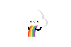 Cute cloud character holding vibrant rainbow with smiling fa Product Image 1