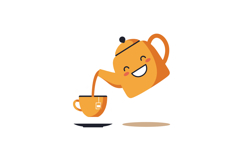 Smiling orange teapot pouring hot tea into cup vector illust Product Image 1