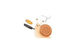Snail chef cooking pancake with frying pan cute cartoon vect Product Image 1