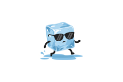 Ice cube character walking with sunglasses and water splash Product Image 1