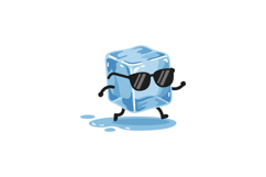 Cool cartoon ice cube with sunglasses walking on puddle vect Product Image 1