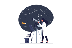 Woman using telescope observing constellation night sky astr Product Image 1