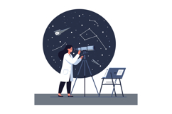 Female astronomer observing stars with telescope and constel Product Image 1