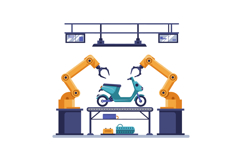 Industrial robotic arms assembling electric scooter on produ Product Image 1