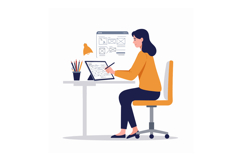 Woman working on digital tablet creating wireframe design at Product Image 1