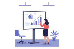 Businesswoman presenting statistical charts and graphs on di Product Image 1