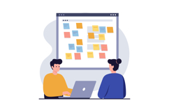 Two People Collaborating on Project with Sticky Notes on Scr Product Image 1