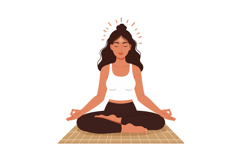Woman meditating in lotus pose with spiritual symbols and ca Product Image 1