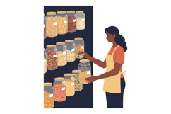 Woman organizing jars with different grains and legumes in k Product Image 1