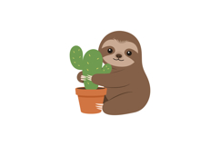 Sloth hugging green cactus in terracotta pot cute animal vec Product Image 1
