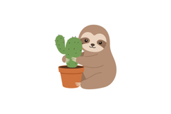 Sloth hugging green cactus plant in terracotta pot cute anim Product Image 1