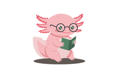 Pink Axolotl Reading Book Cute Cartoon Character Vector Illu Product Image 1