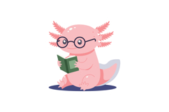 Axolotl reading book with glasses cute pink amphibian vector Product Image 1