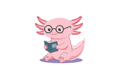Pink Axolotl Reading Book Cute Cartoon Character with Glasse Product Image 1