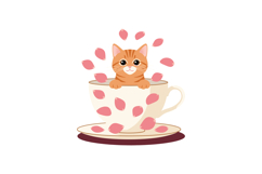 Cute orange kitten peeking from cup with pink petals falling Product Image 1