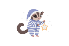 Cute sugar glider in striped pajamas holding star decoration Product Image 1