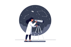 Female astronomer using telescope to observe stars and const Product Image 1