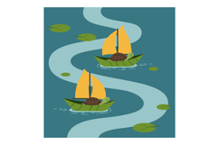 Turtle Sailing Boats on Winding River with Yellow Sails and Product Image 1