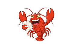 Happy red lobster holding a white seashell cartoon vector il Product Image 1