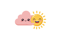 Cute smiling sun with pink cloud cartoon vector illustration Product Image 1