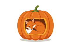Fox curled inside carved orange pumpkin autumn fall decorati Product Image 1