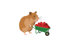 Hamster pushing green wheelbarrow full of red berries vector Product Image 1