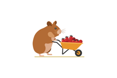 Hamster pushing wheelbarrow full of red pomegranates vector Product Image 1