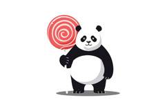 Cute panda bear holding large red and white spiral lollipop Product Image 1