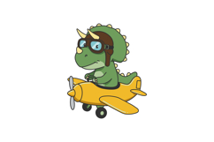 Cute green dinosaur pilot wearing goggles flying yellow airp Product Image 1