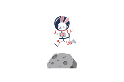 Bunny astronaut jumping over crater moon in space adventure Product Image 1
