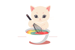 Cute cat whisking colorful batter in bowl playful cooking il Product Image 1