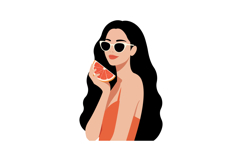 Woman with long black hair wearing sunglasses holding grapef Product Image 1