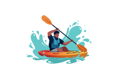 Man kayaking in orange and yellow kayak with blue splash bac Product Image 1