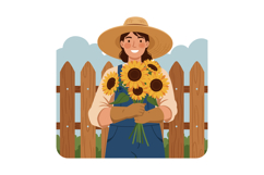 Woman wearing hat holding bouquet of sunflowers in front of Product Image 1