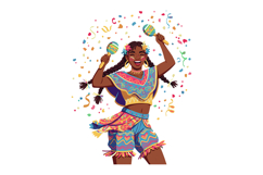Woman Dancing with Maracas in Colorful Festive Costume with Product Image 1