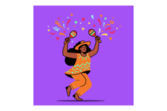 Woman Dancing with Maracas in Colorful Outfit on Purple Back Product Image 1