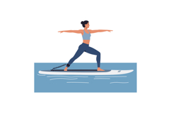 Woman practicing yoga on paddleboard in water calm balance a Product Image 1
