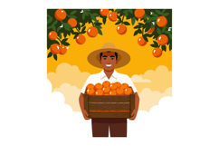 Farmer harvesting fresh oranges carrying wooden crate with r Product Image 1