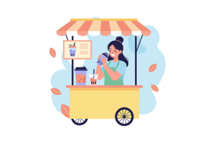 Bubble tea vendor selling refreshing drinks at outdoor cart Product Image 1