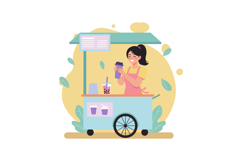 Bubble Tea Vendor Serving Drinks at Mobile Cart with Wheel a Product Image 1