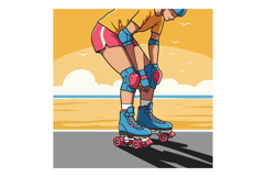 Roller Skater Wearing Protective Gear on Sunset Beach Skateb Product Image 1