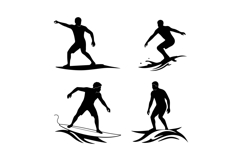Surfer Silhouettes Riding Ocean Waves Vector Illustration in Product Image 1
