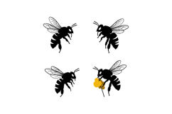 Bee silhouette vector set with yellow flower elements for na Product Image 1