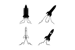 Rocket launch icons set with smoke trail vector illustration Product Image 1