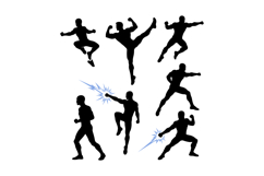 Martial arts silhouettes performing various fighting and kic Product Image 1