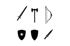 Medieval weapons and shield collection with sword axe bow an Product Image 1